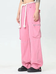 'Pink Wall'  Rope Belt Oversized Cargo Pants