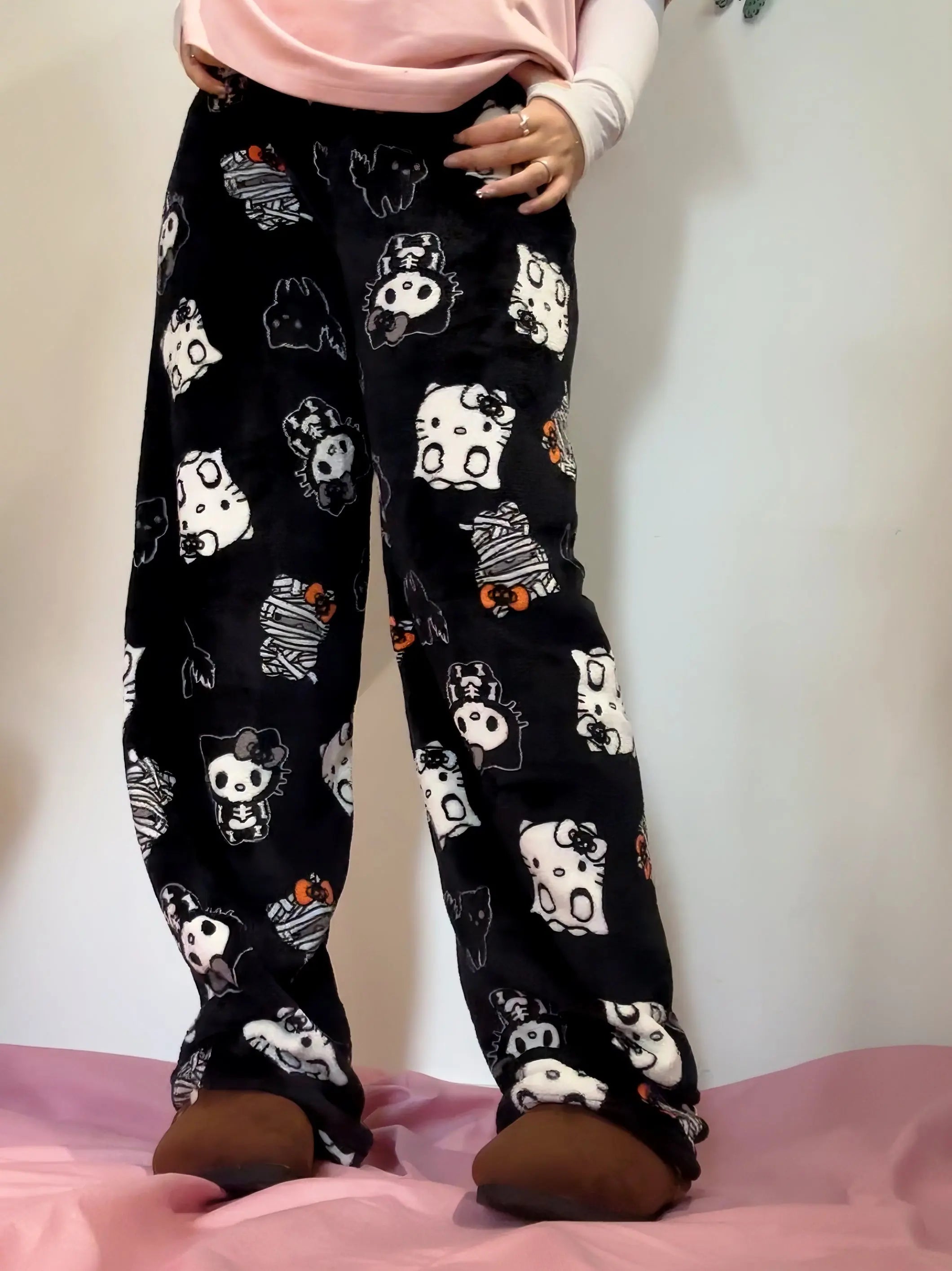 'Pjm Party' Kawaii Halloween Ghost Kitten Fleeced Pants