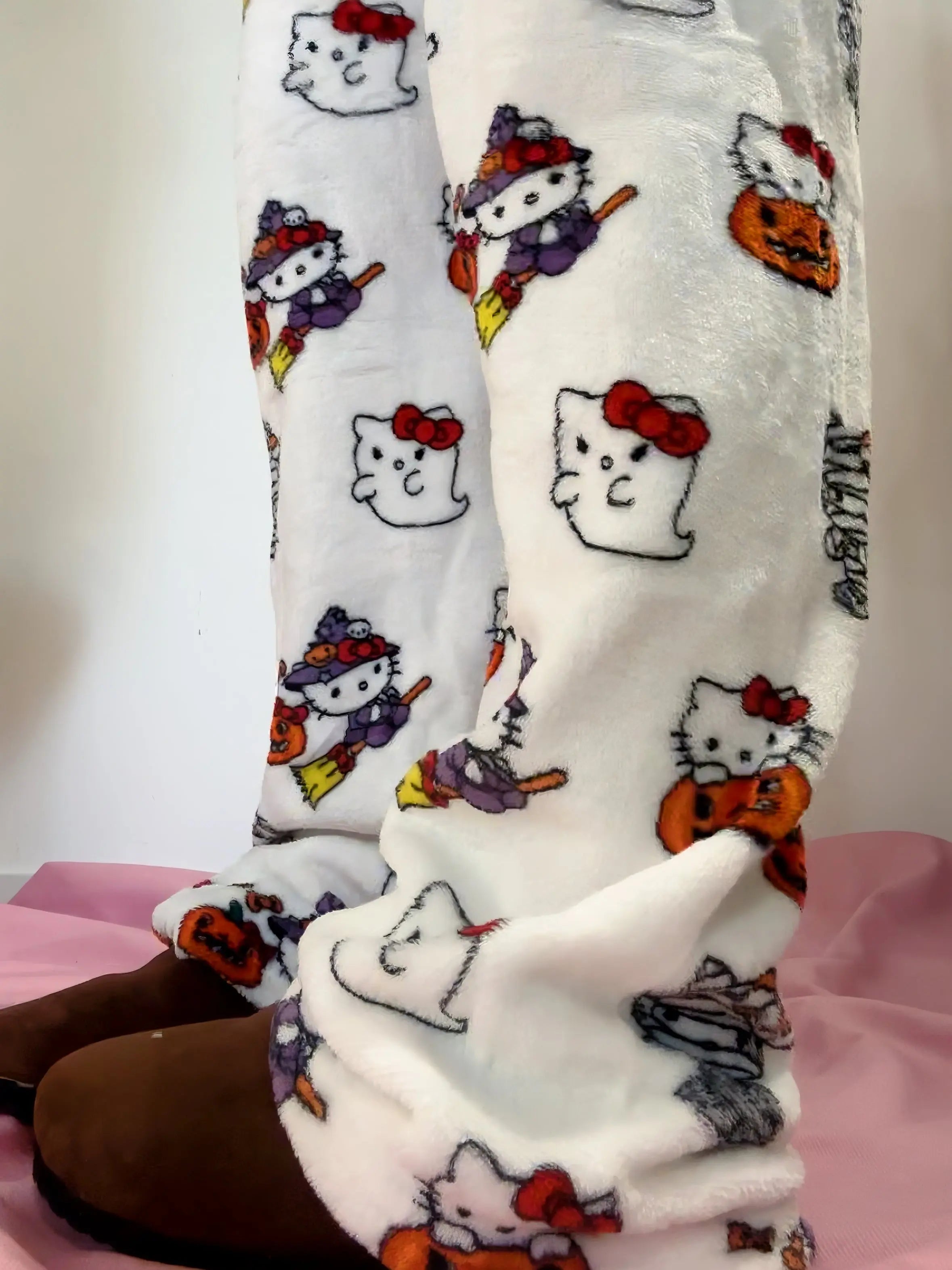 'Pjm Party' Kawaii Halloween Ghost Kitten Fleeced Pants