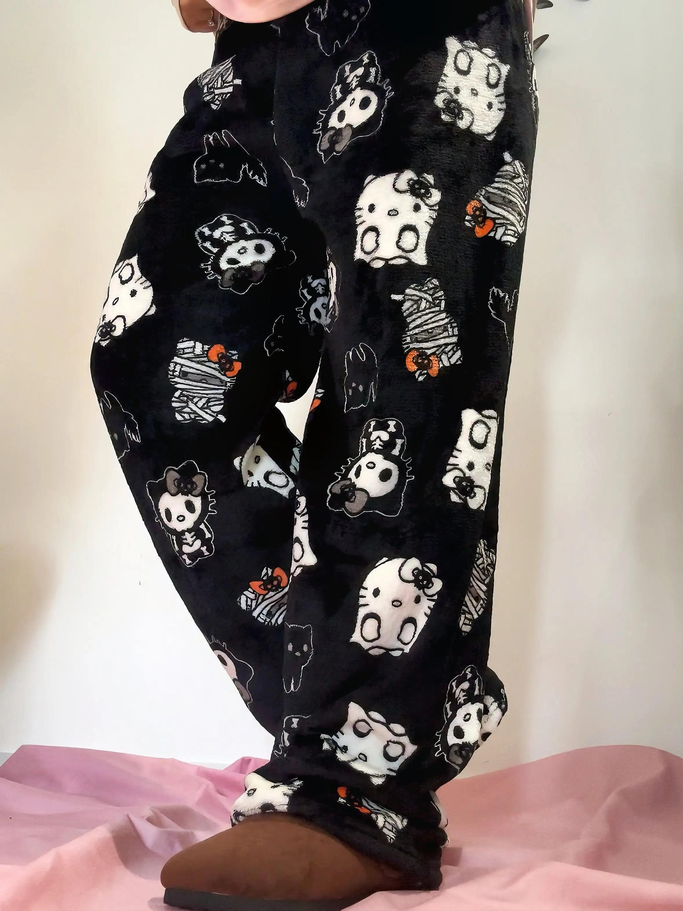 'Pjm Party' Kawaii Halloween Ghost Kitten Fleeced Pants