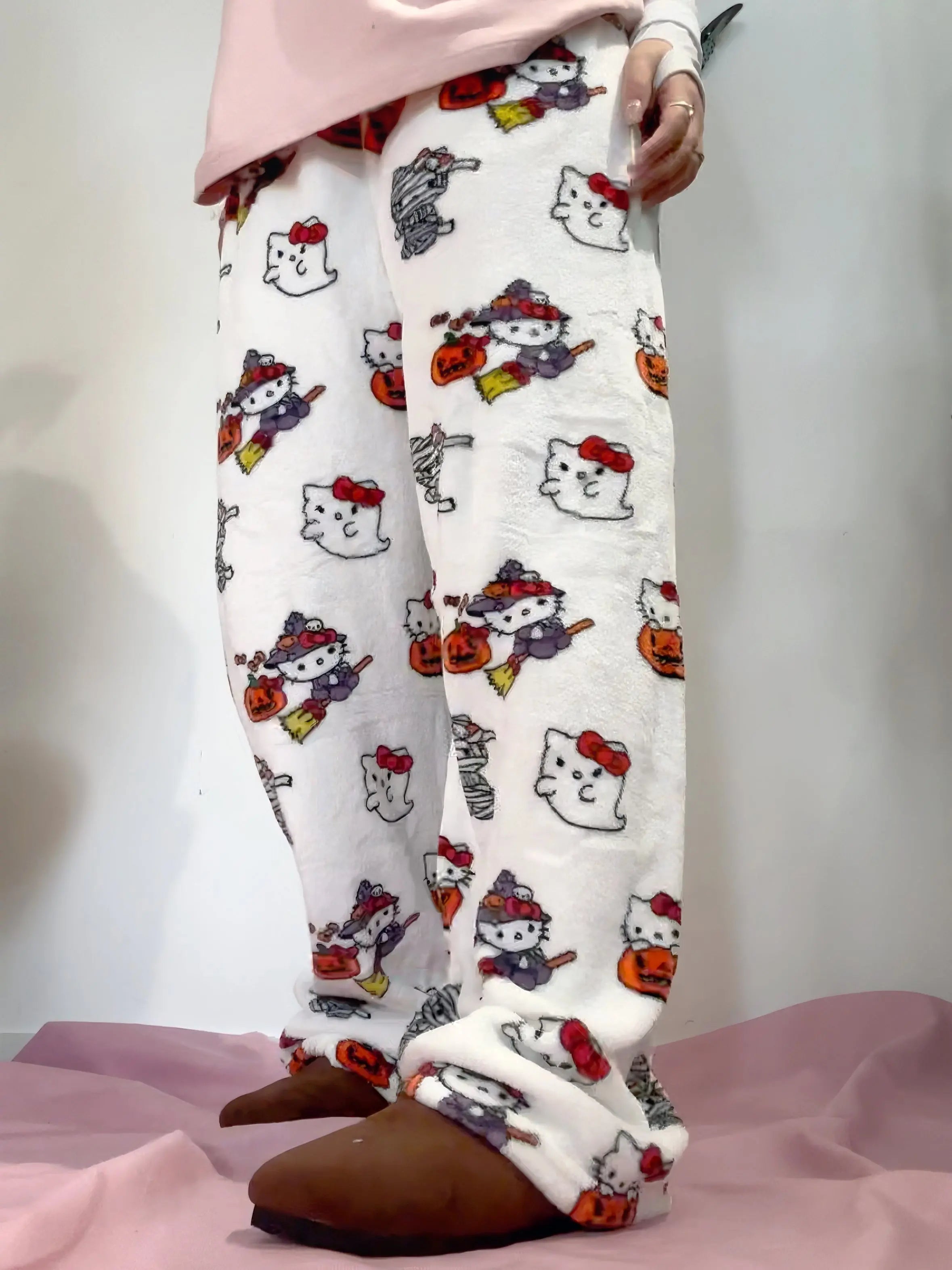 'Pjm Party' Kawaii Halloween Ghost Kitten Fleeced Pants