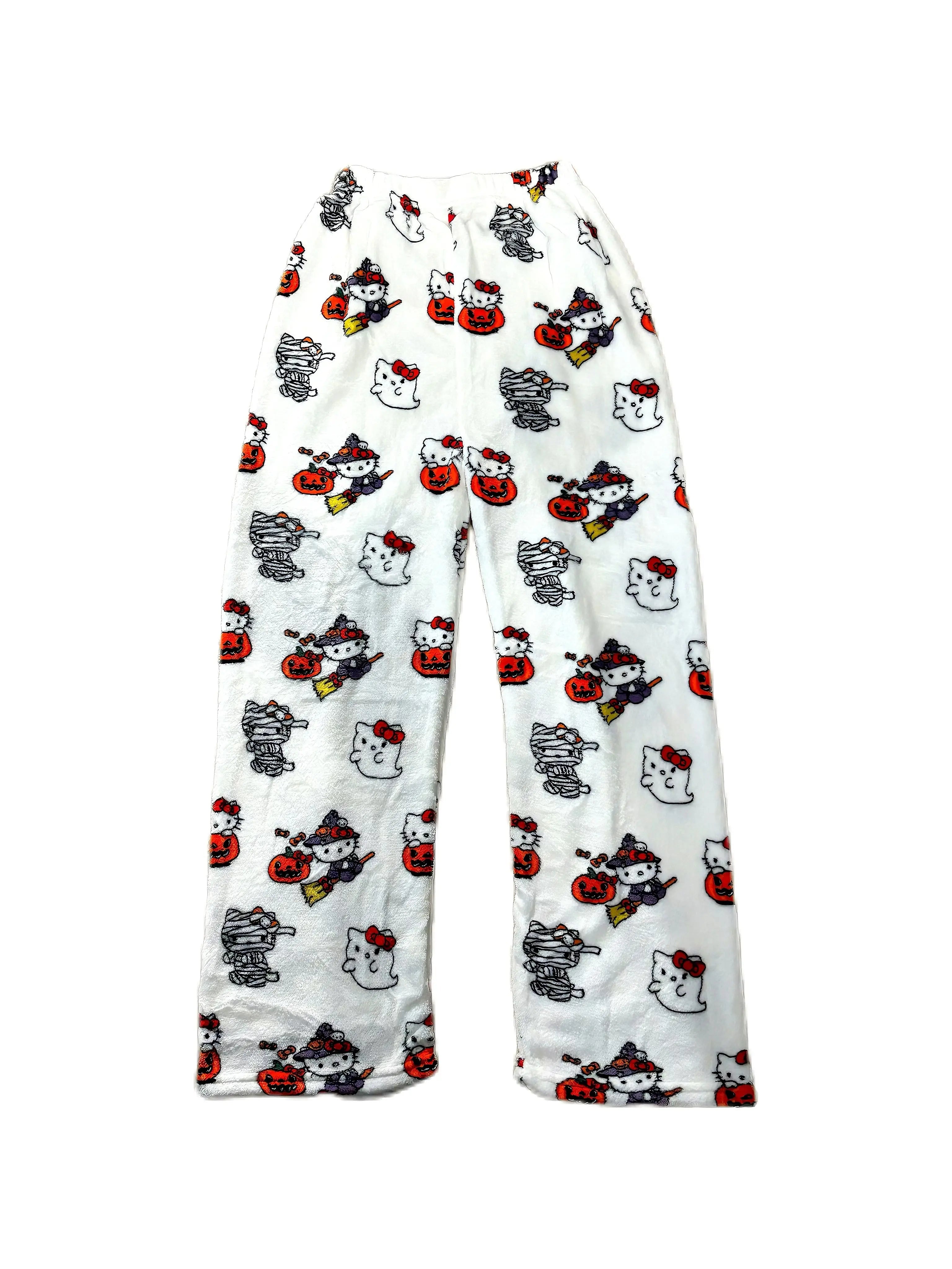 'Pjm Party' Kawaii Halloween Ghost Kitten Fleeced Pants