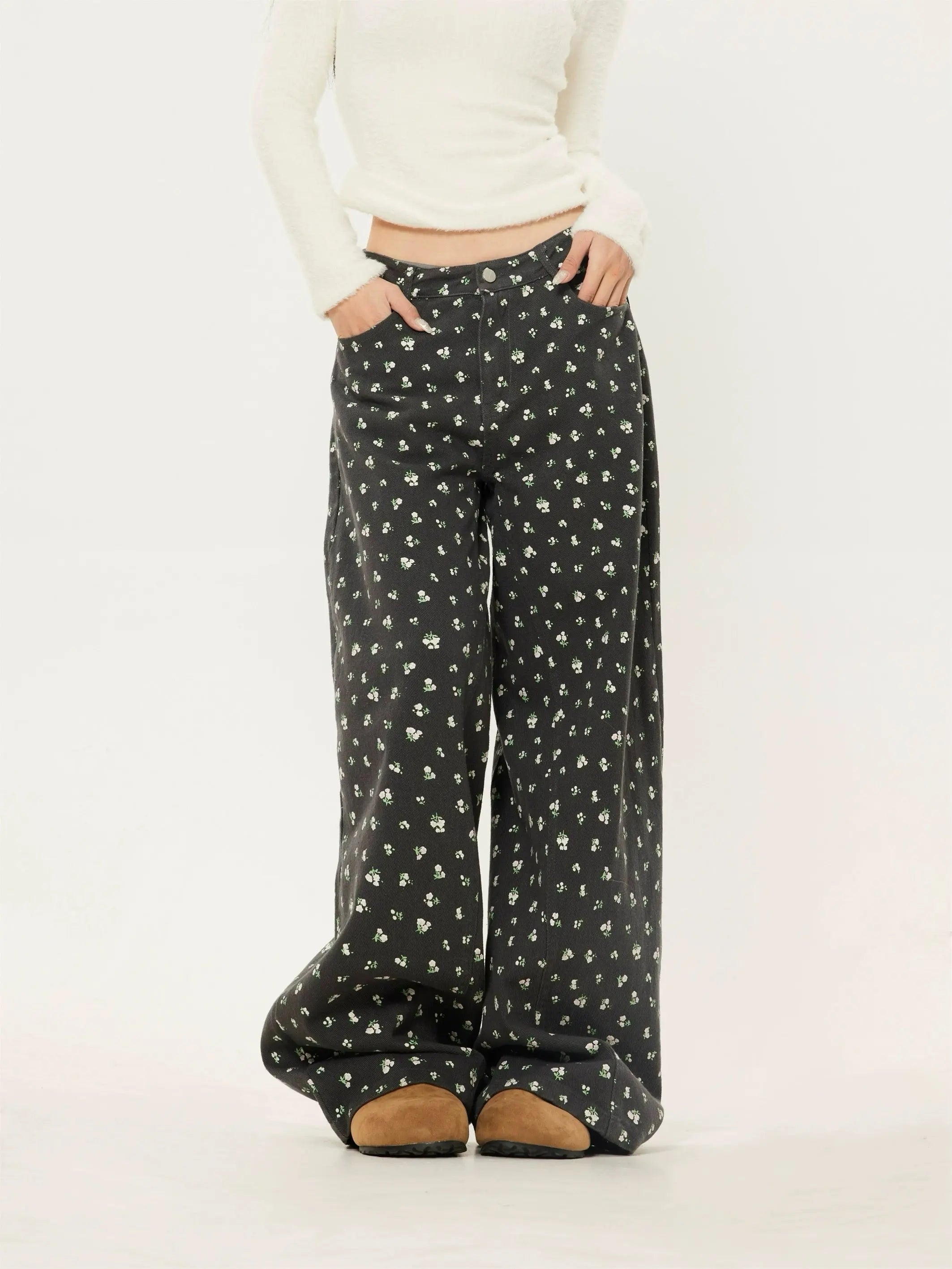 'Plant Me' Floral Embroidery Oversized Cargo Pants