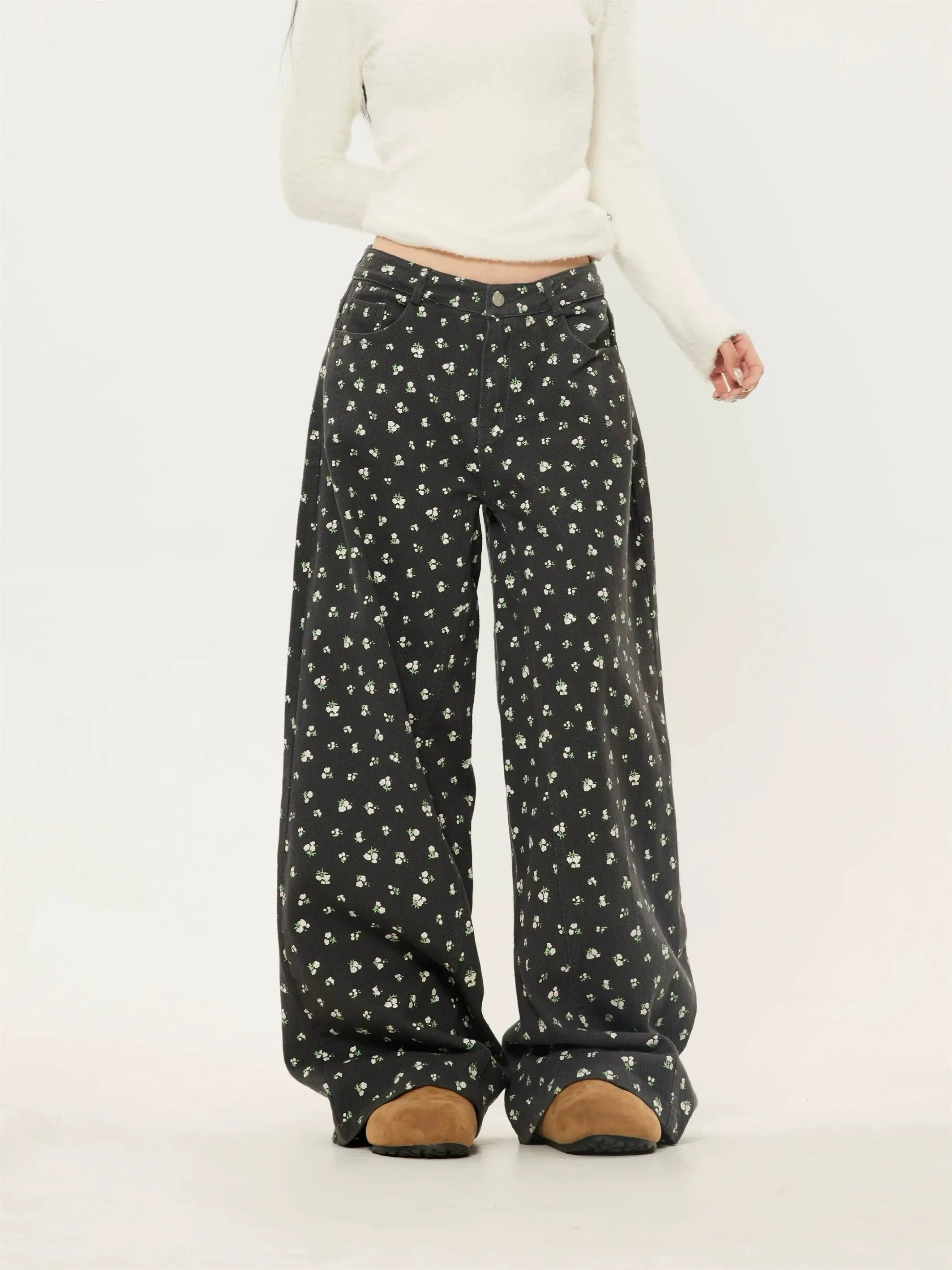 'Plant Me' Floral Embroidery Oversized Cargo Pants