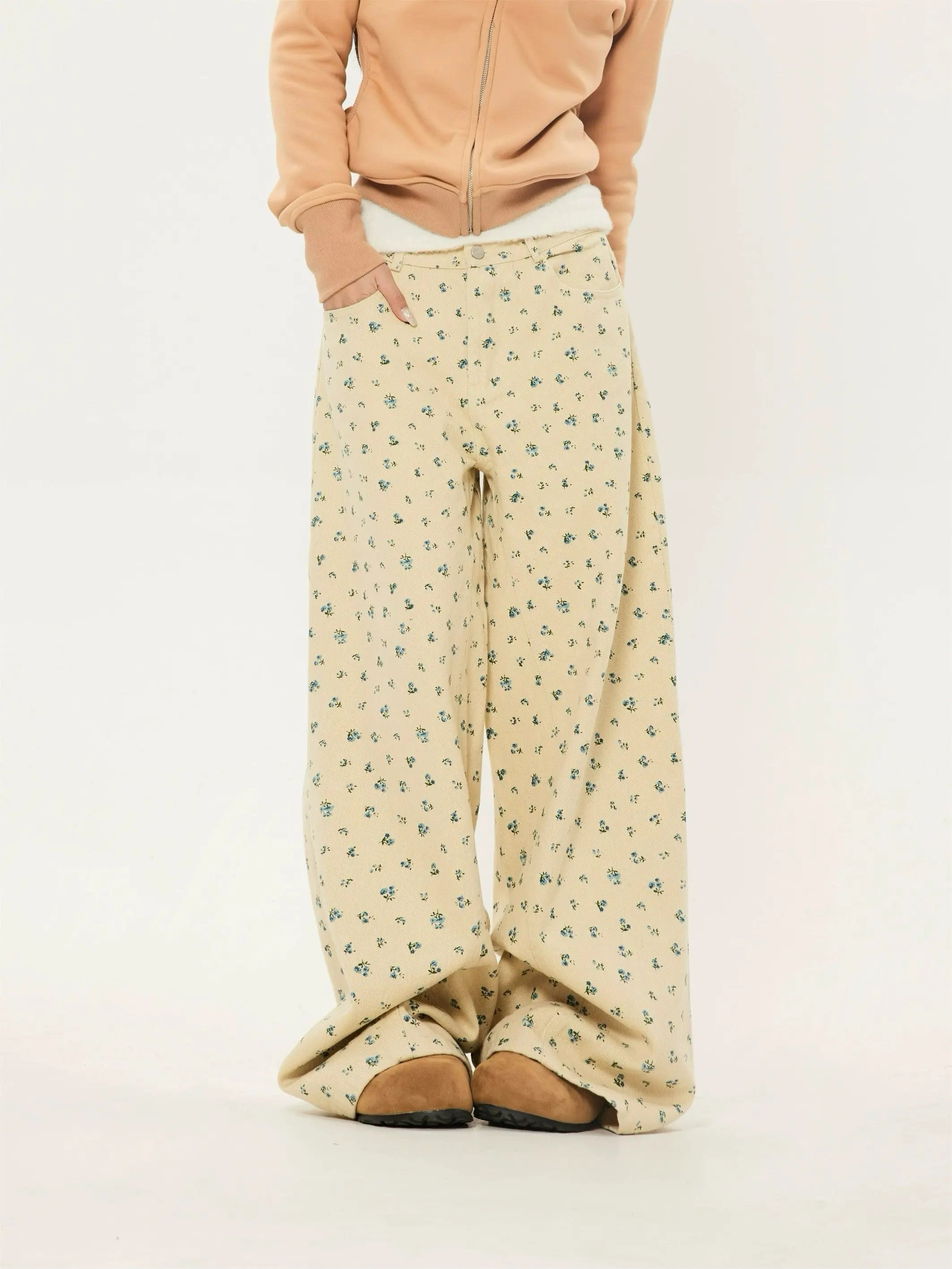 'Plant Me' Floral Embroidery Oversized Cargo Pants