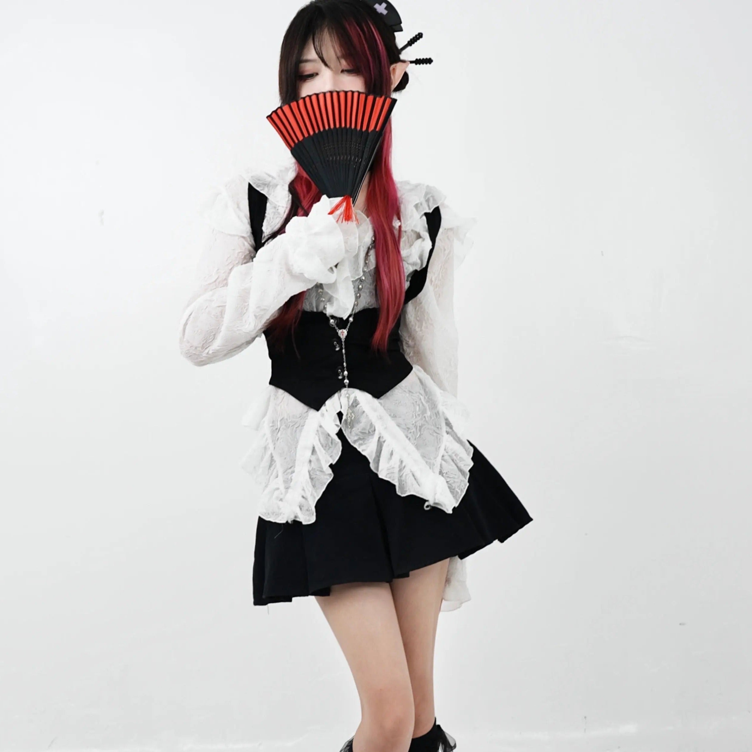 'Poetic' Goth White Ruffled Corset Shirts