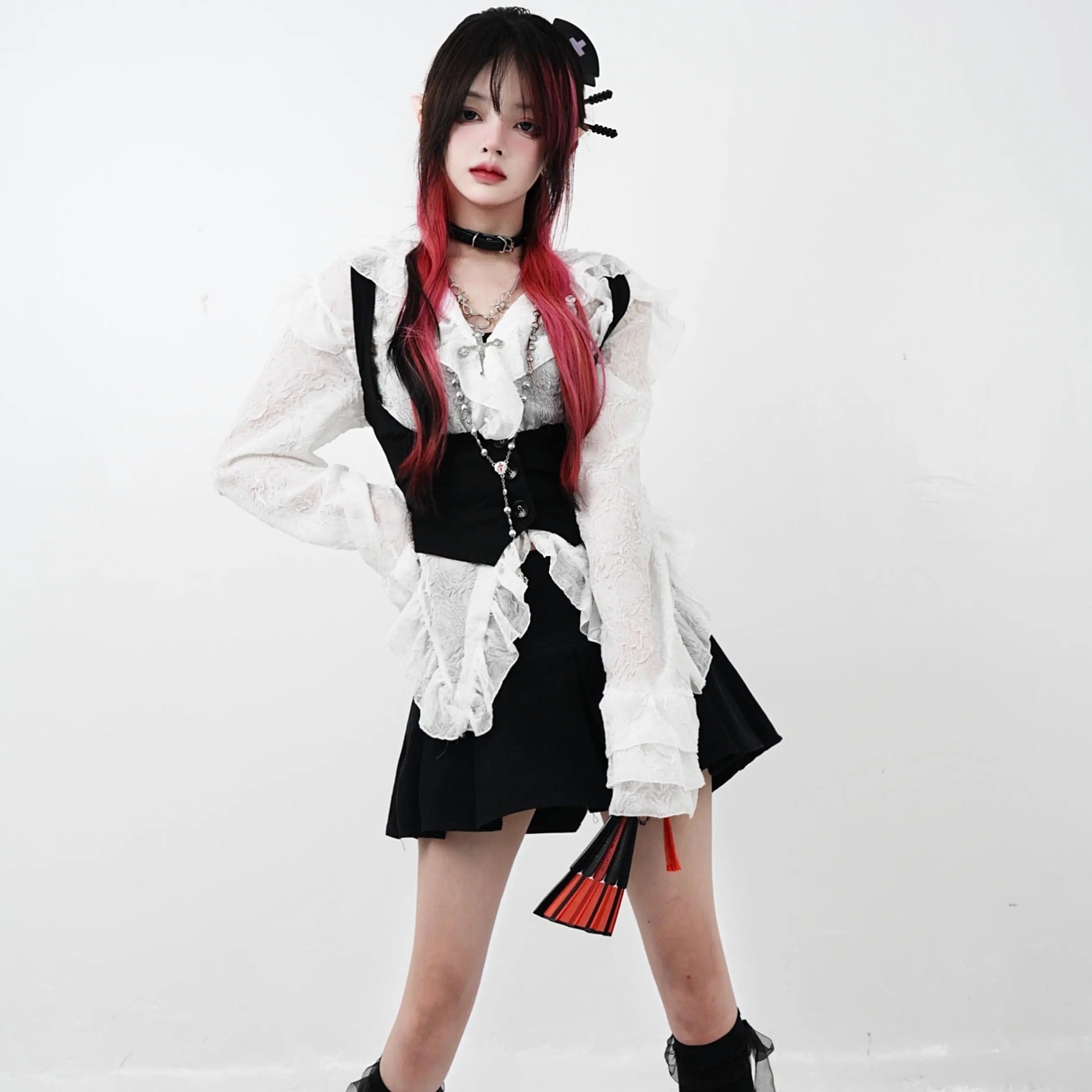 'Poetic' Goth White Ruffled Corset Shirts