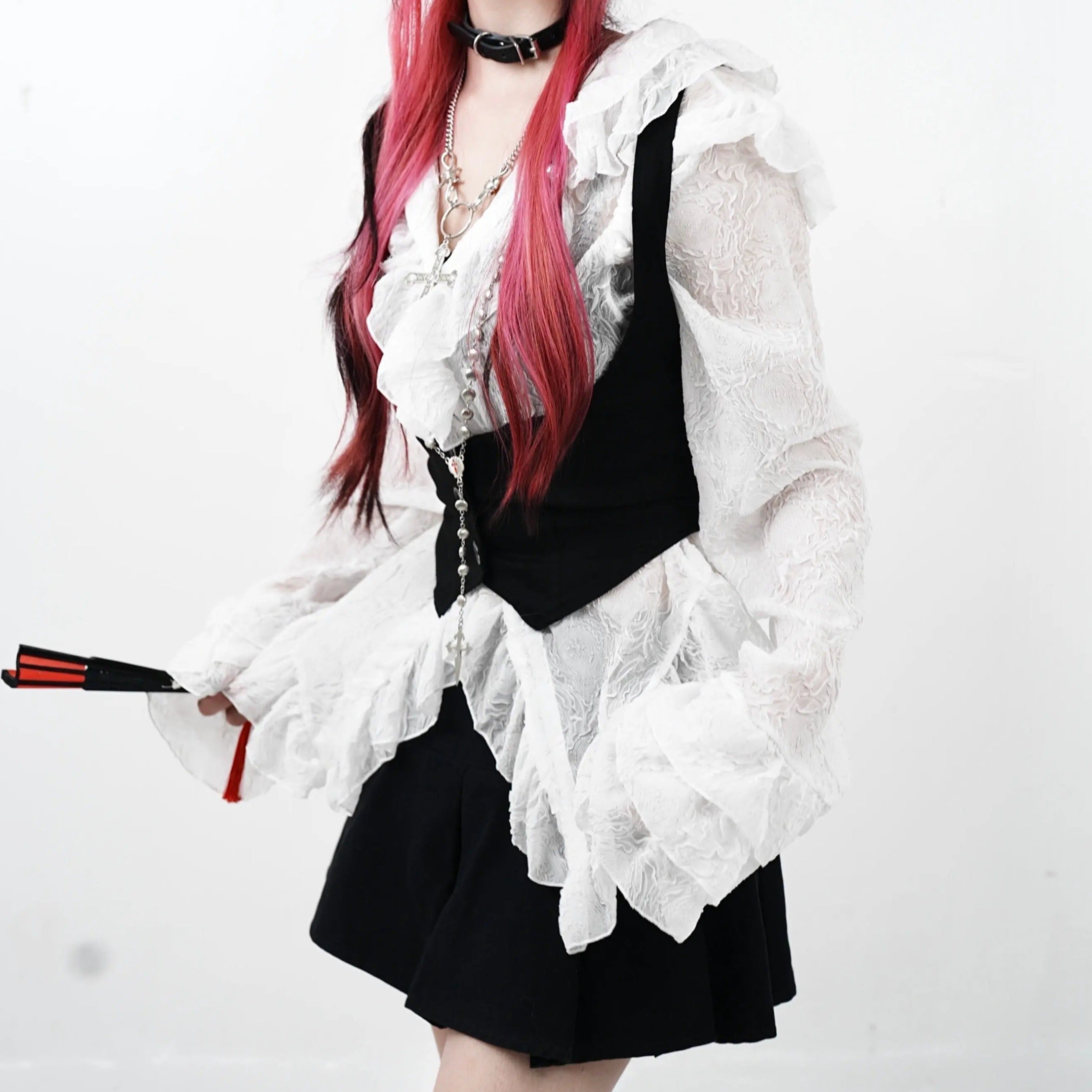 'Poetic' Goth White Ruffled Corset Shirts