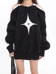 'Polaris' Star Hollow Out Zip Up Sweater