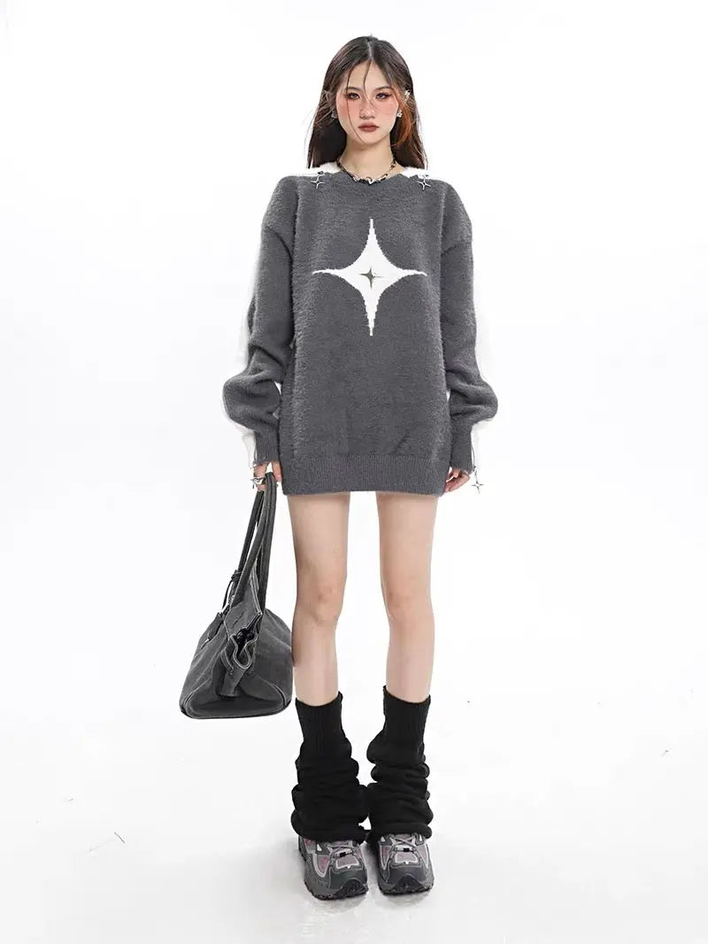 'Polaris' Star Hollow Out Zip Up Sweater