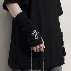 'Prayer' Cross Knitting Fingerless Gloves