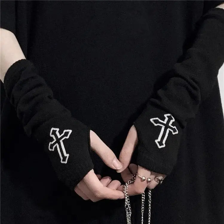 'Prayer' Cross Knitting Fingerless Gloves