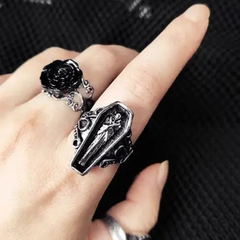 'Prayers' Dark Coffin Goth Rings