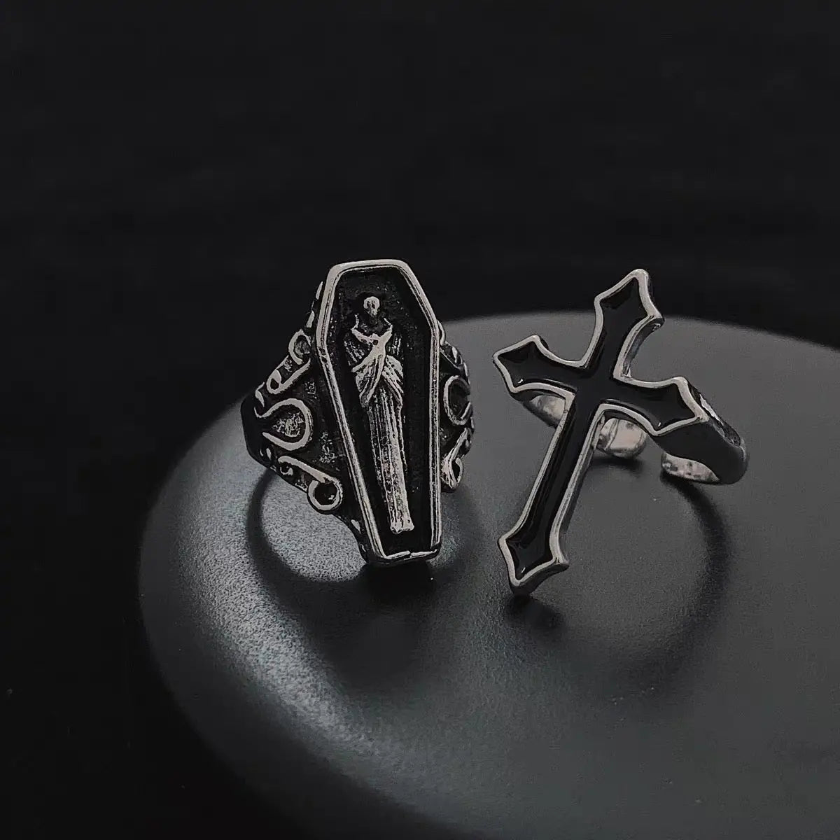 'Prayers' Dark Coffin Goth Rings