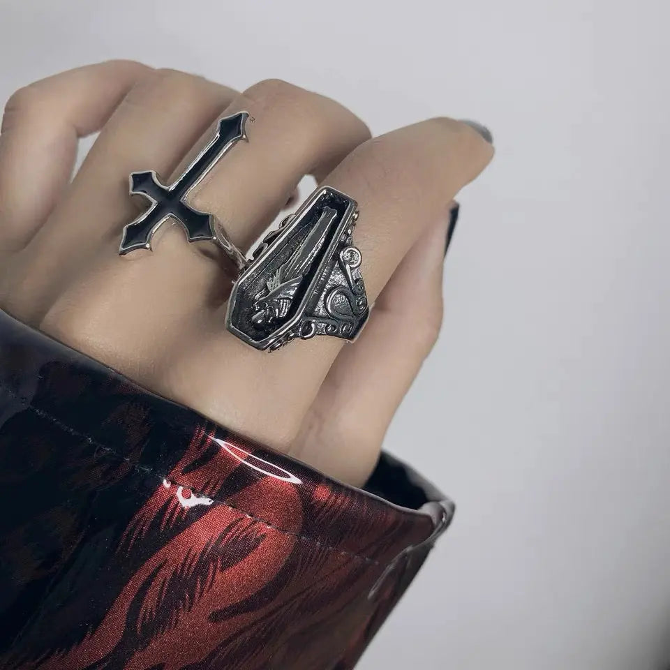 'Prayers' Dark Coffin Goth Rings