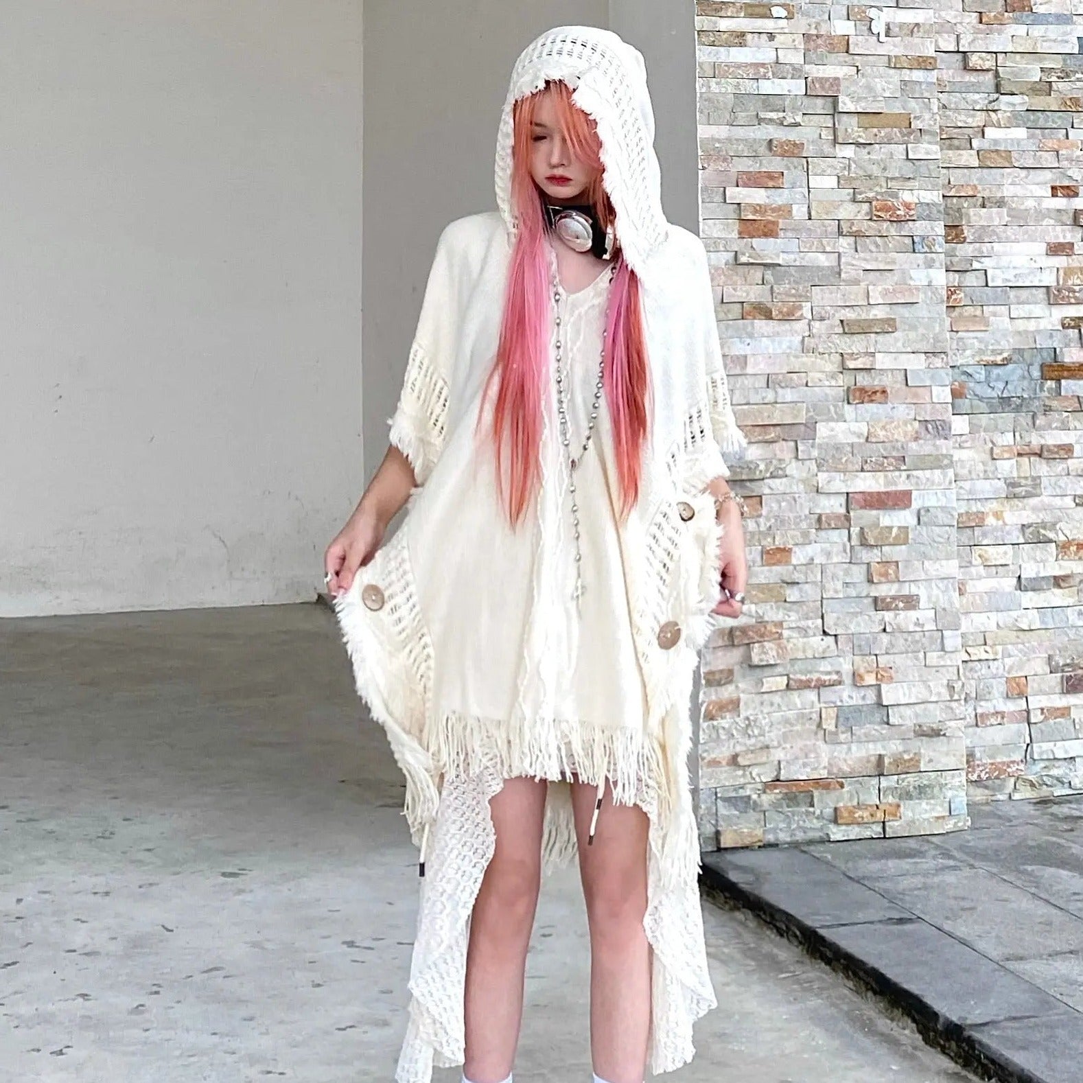 'Psychic' Tassel Grunge Hoodie Sweater Coat