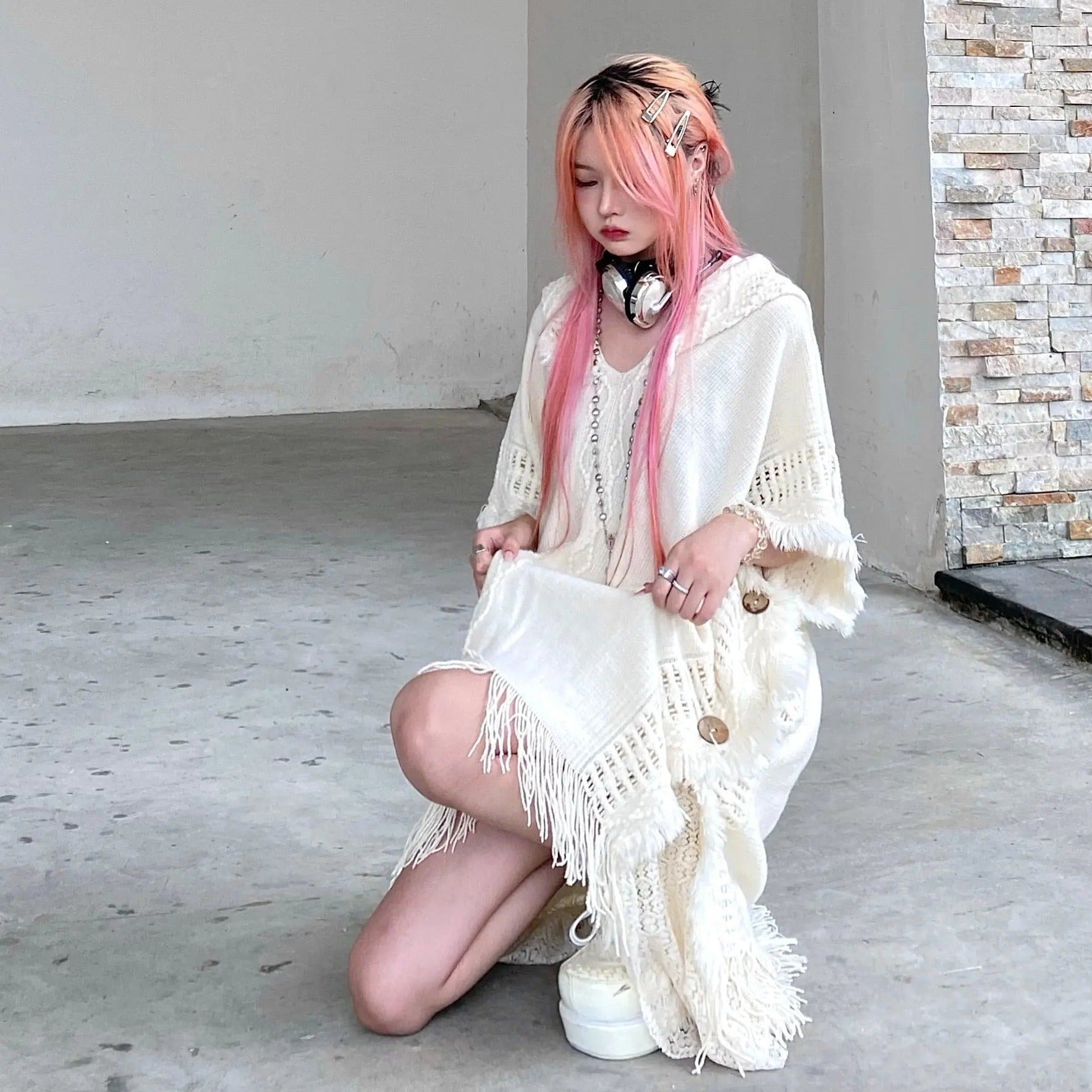 'Psychic' Tassel Grunge Hoodie Sweater Coat