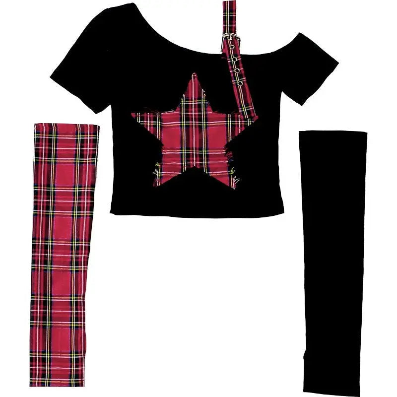 'Punk Princess' Red Star Prints Gloves Top