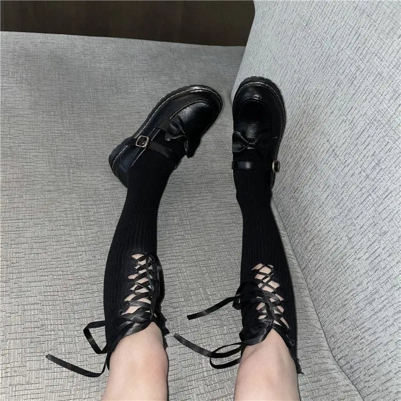 'Purely' Lolita Cross strap mid-tube socks