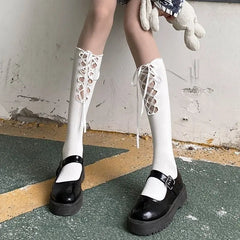 'Purely' Lolita Cross strap mid-tube socks