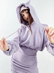 'Purple Cat' Kawaii Cute Cat Ears Hooded Dress