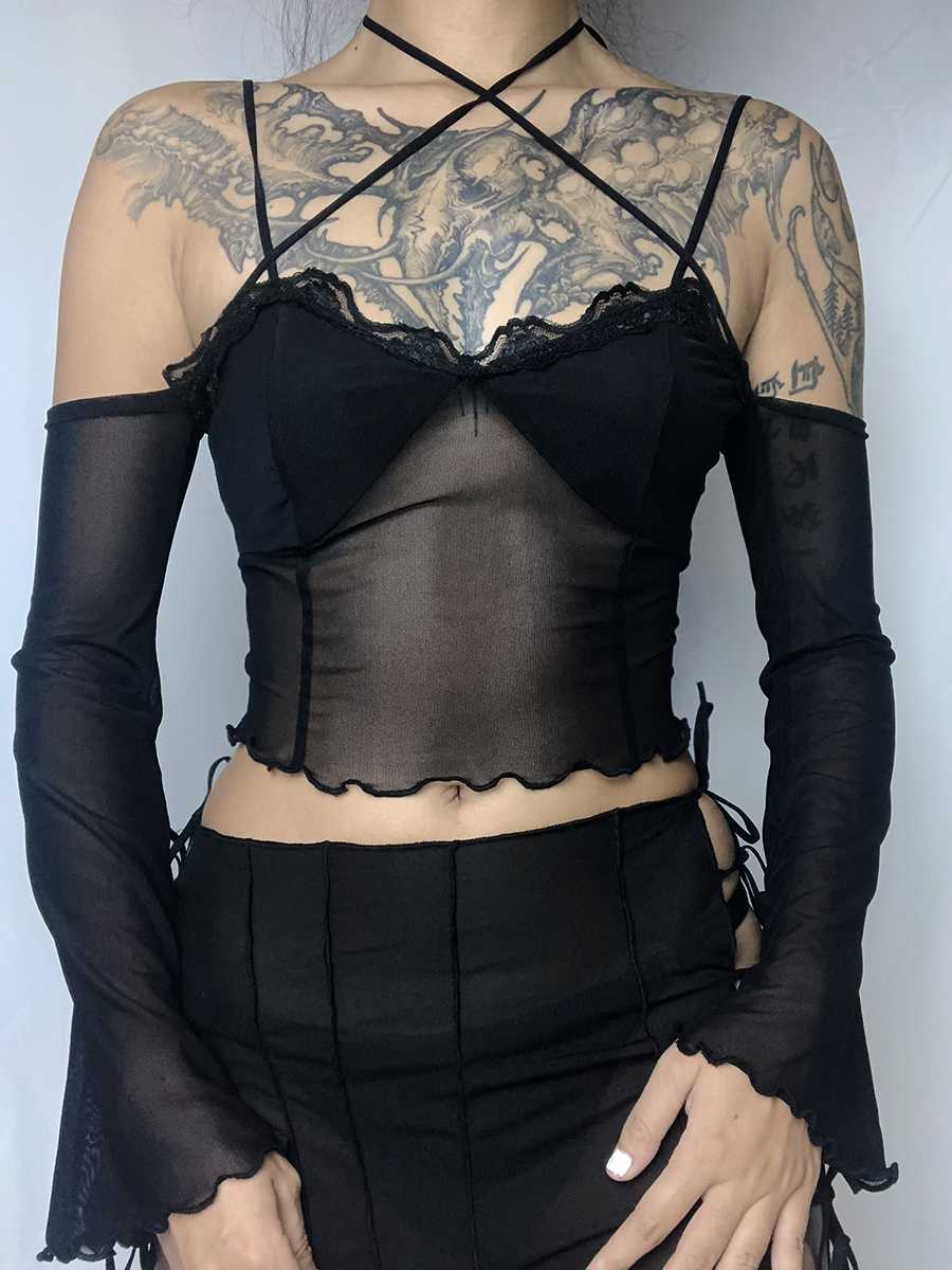 'Puzzle' Goth Lace-Up Stretchy Top