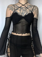 'Puzzle' Goth Lace-Up Stretchy Top