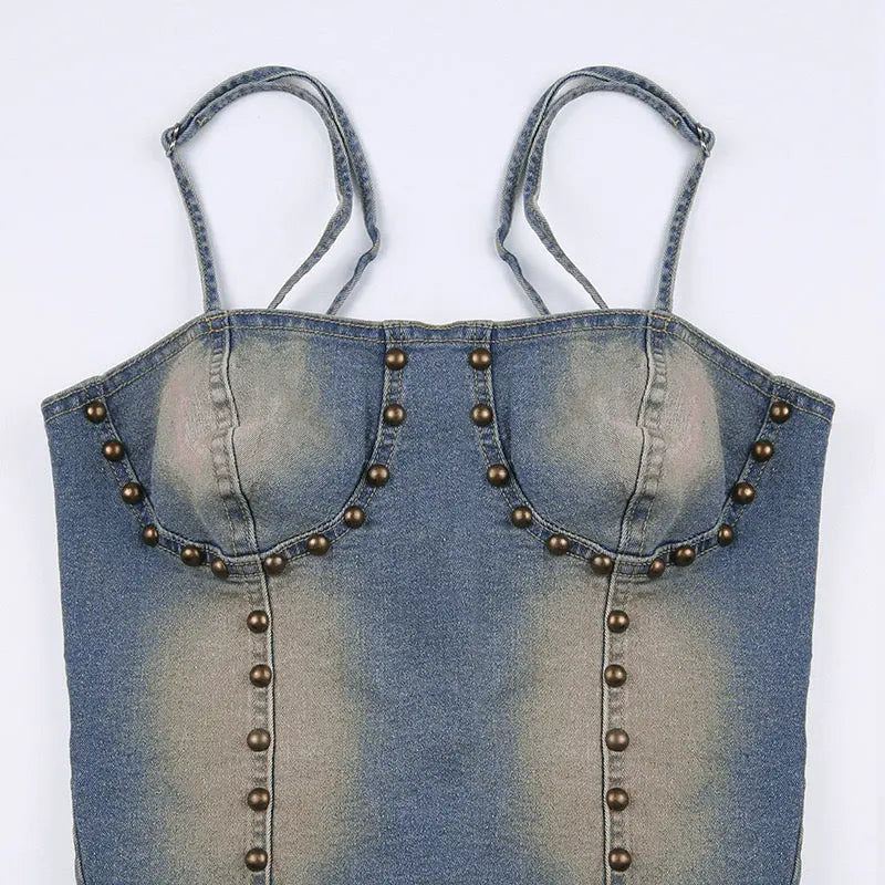 'Rabbit Grass' Fairy Grunge Denim Rivet Top