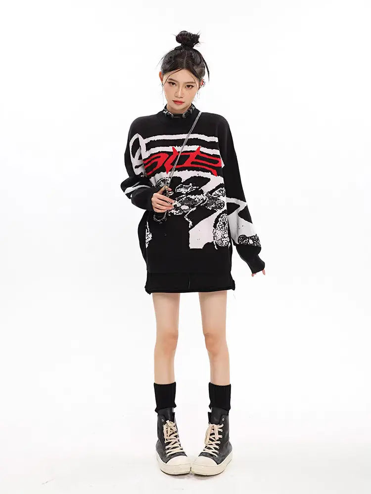 'Race' Oversized Unisex Dark Graffiti Sweater