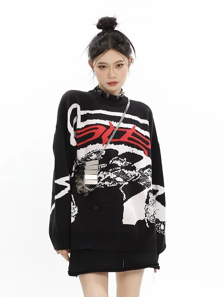 'Race' Oversized Unisex Dark Graffiti Sweater