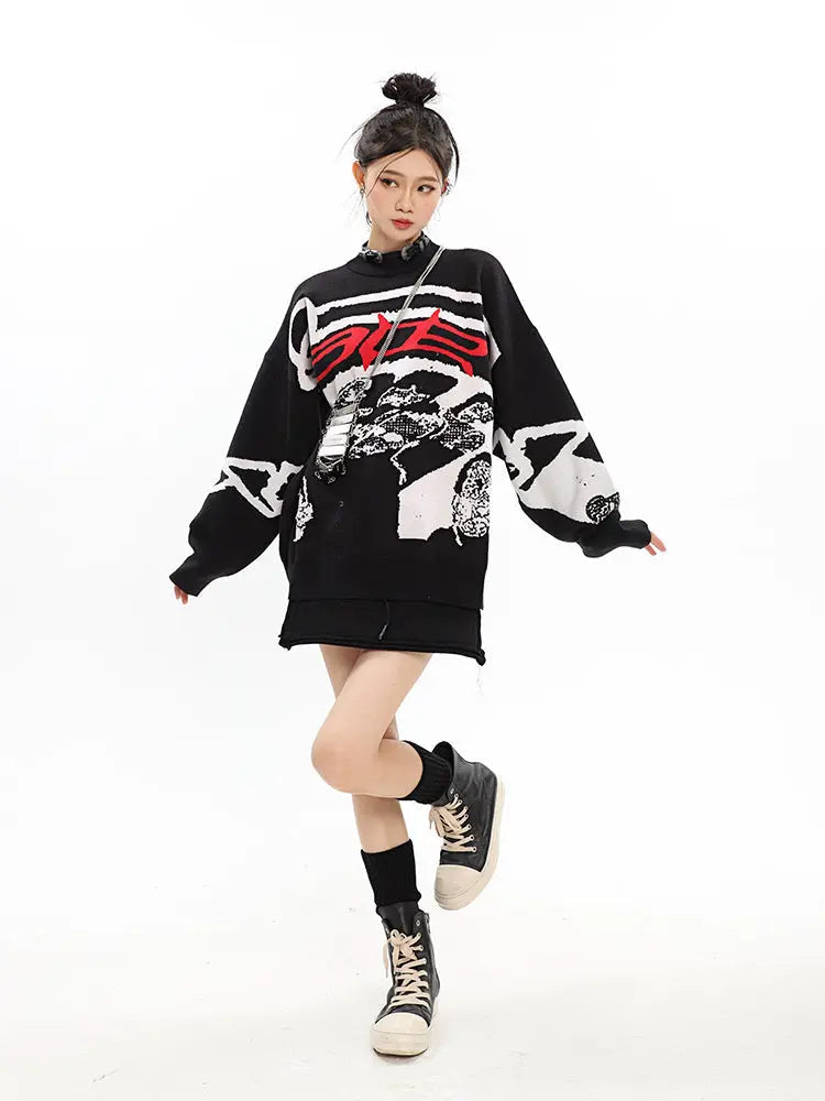 'Race' Oversized Unisex Dark Graffiti Sweater