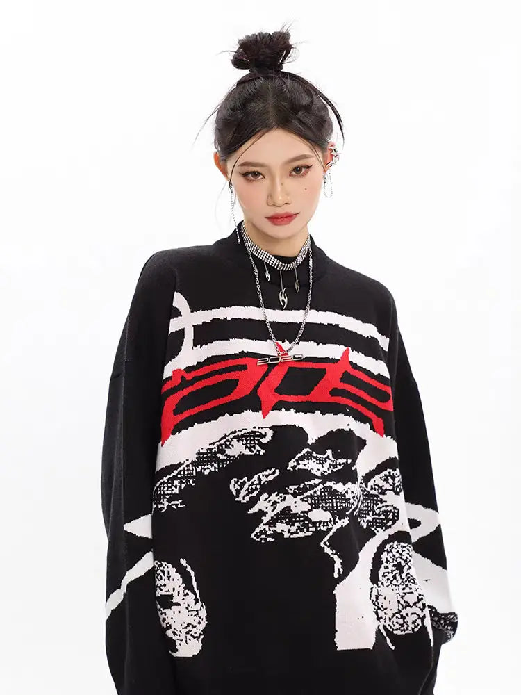 'Race' Oversized Unisex Dark Graffiti Sweater