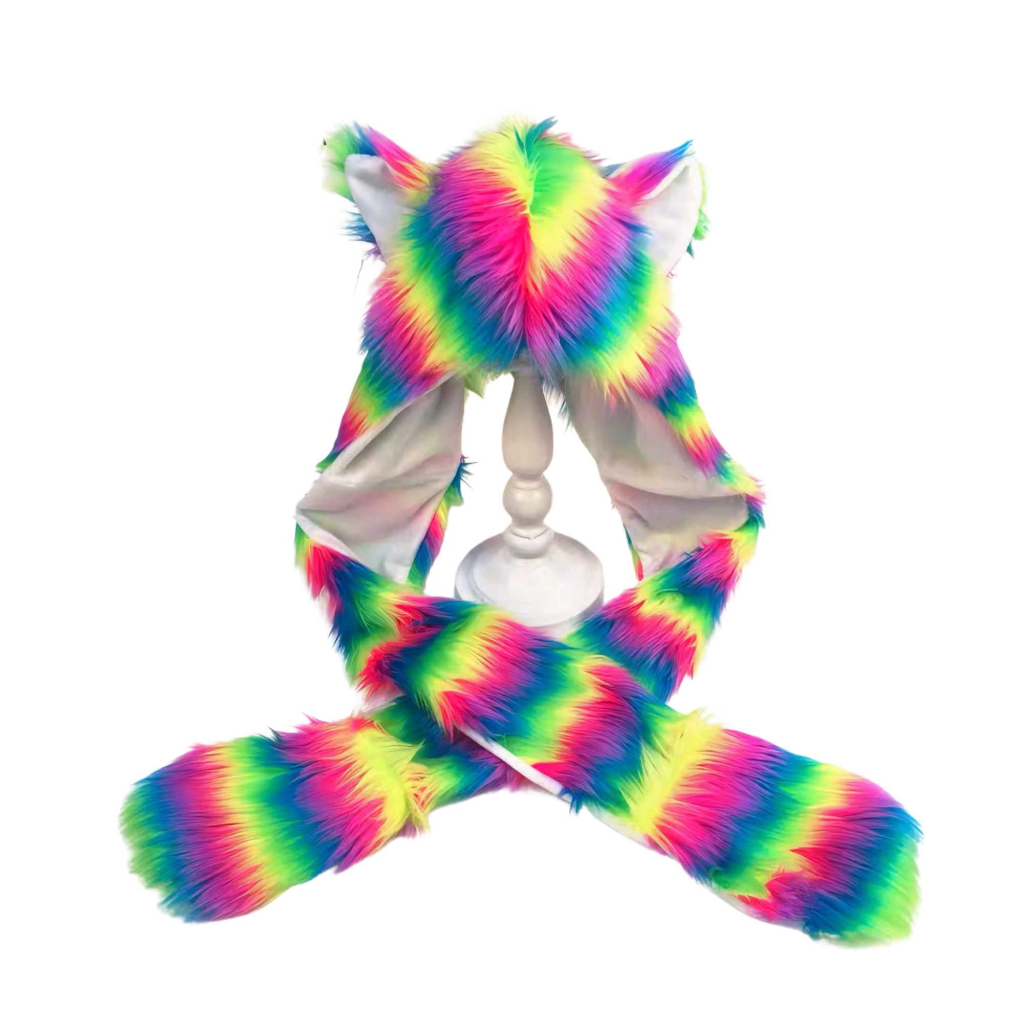 'Rainbow Bear' Furry Pride Pastel Rainbow Hooded Scarf