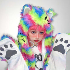 'Rainbow Bear' Furry Pride Pastel Rainbow Hooded Scarf