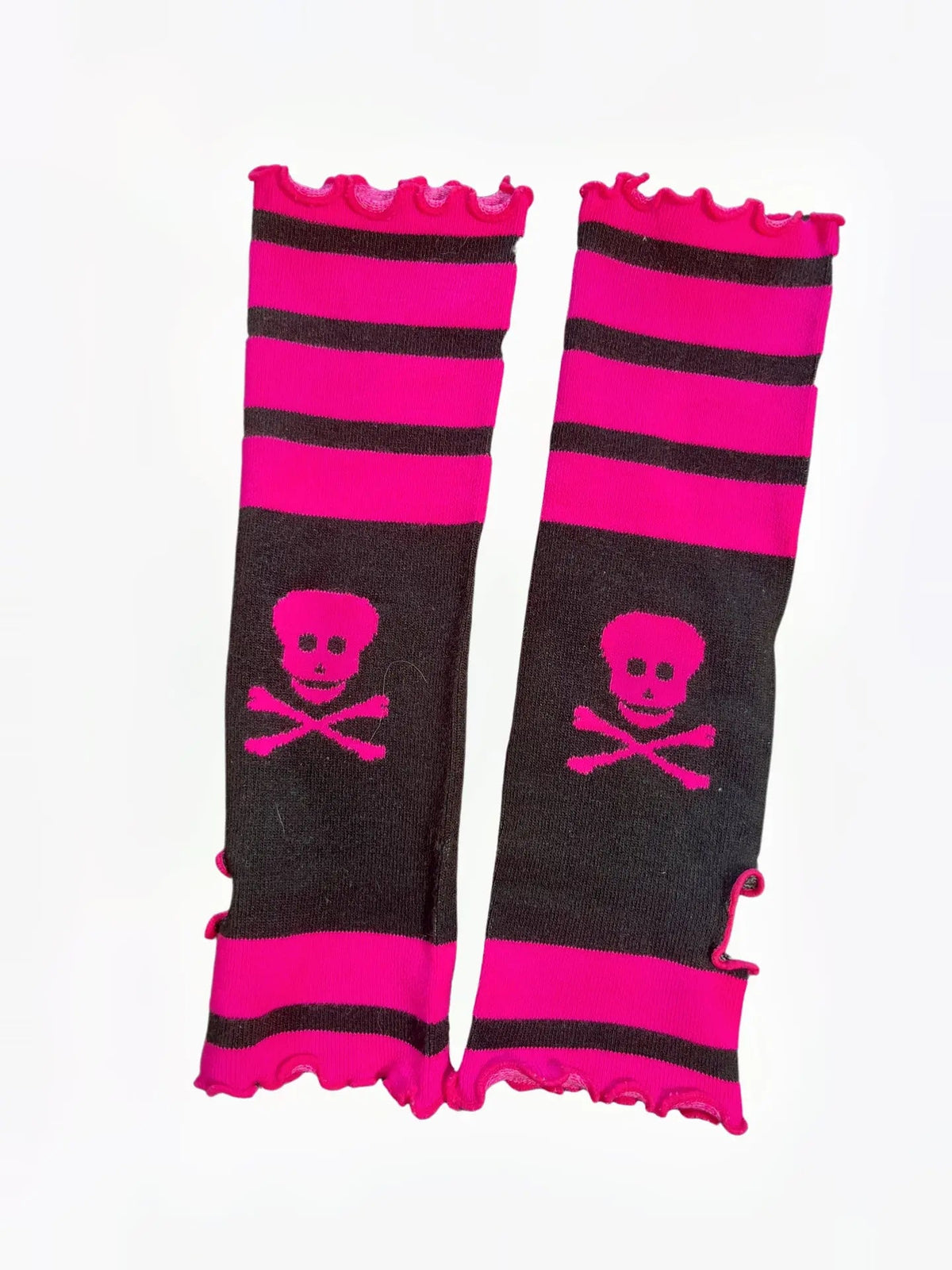 'Raspberry' Harajuku Striped Pink Skull Gloves