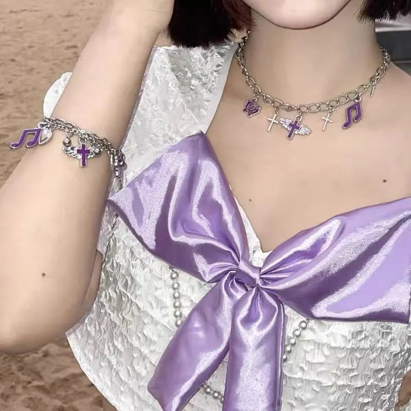 'Raspberry' Egirl Y2K Purple Pendants Bracelet