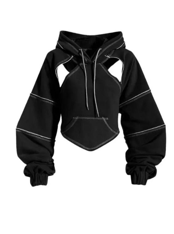 'Raven' Cropped Irregular Cutout Hoodie