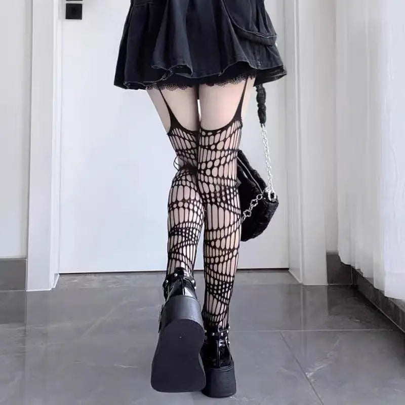 'Raven Dream' Punk Leg Suspender Tights