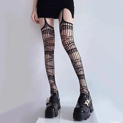 'Raven Dream' Punk Leg Suspender Tights