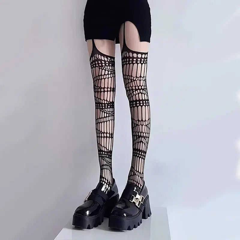 'Raven Dream' Punk Leg Suspender Tights