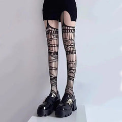 'Raven Dream' Punk Leg Suspender Tights