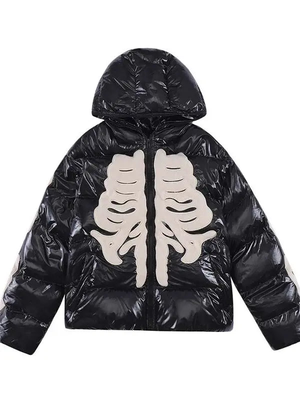 'Reborn' Dark Oversized Skeleton Hooded Puffer