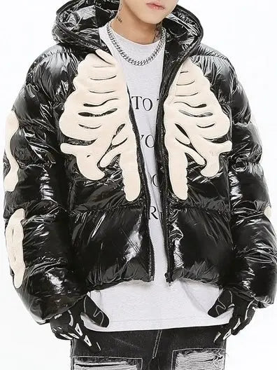 'Reborn' Dark Oversized Skeleton Hooded Puffer