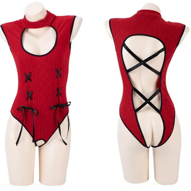 'Red Bunny' Kawaii Hollow-Out Backless Bodysuit