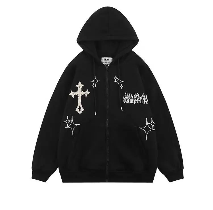 'Redemption' Cross Oversized Grunge Hoodie Coat