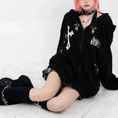 'Redemption' Cross Oversized Grunge Hoodie Coat