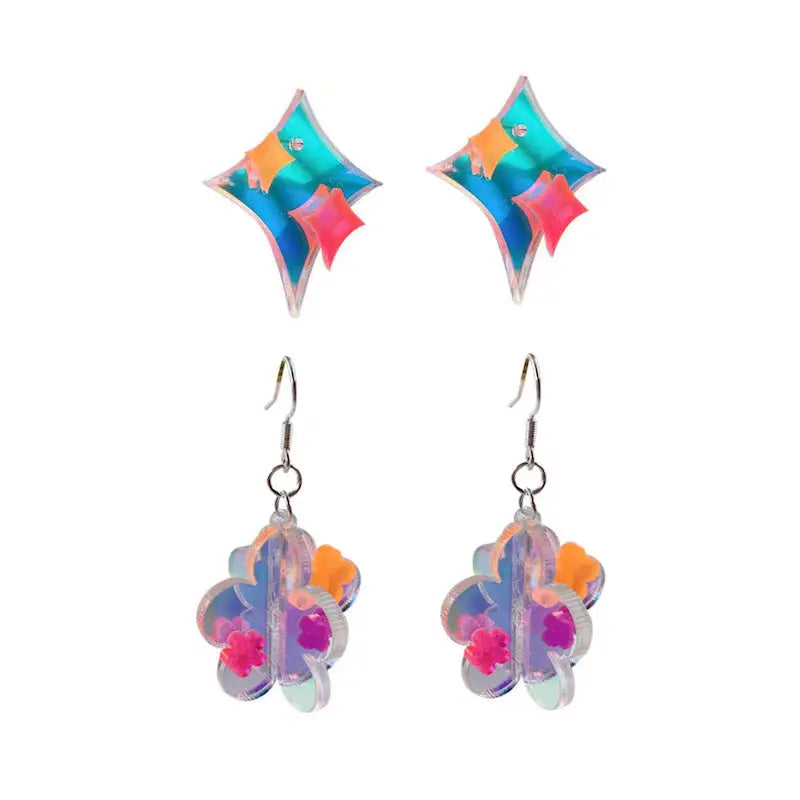 'Reflection' 3d Neon Rainbow Acrylic Earrings