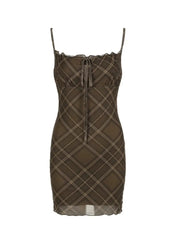 'Retro Babe' Vintage Mesh Drawstring Checkerboard Cami Dress