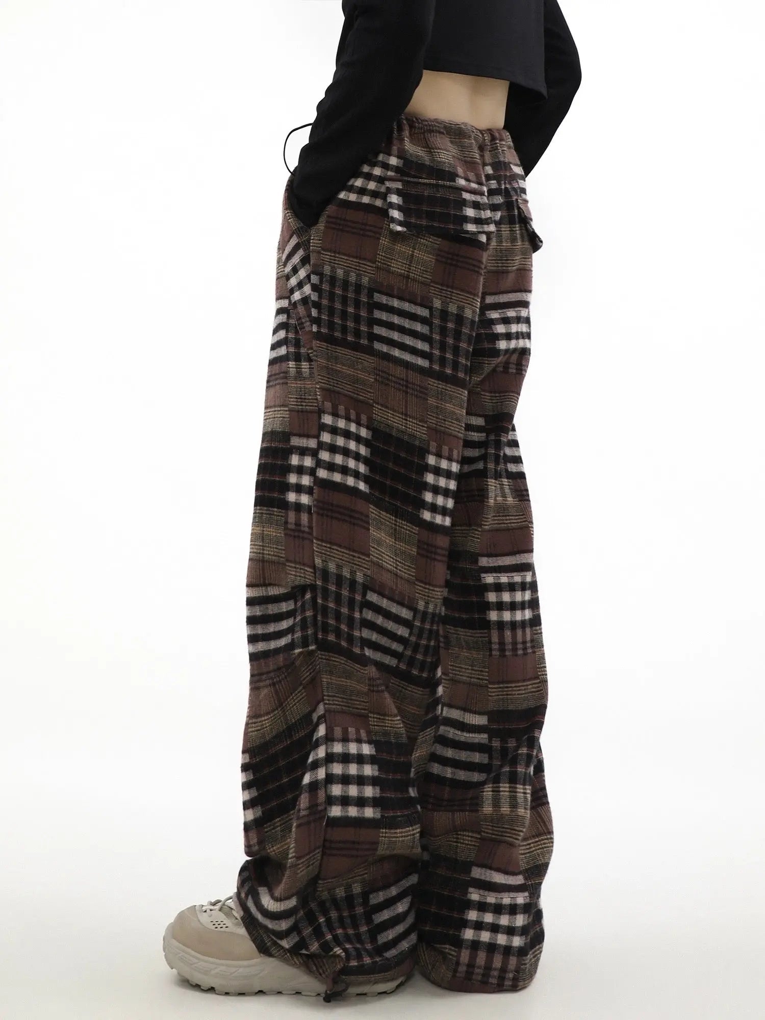 'Retro Chic' Vintage Patchwork Plaid Wide-Leg Pants