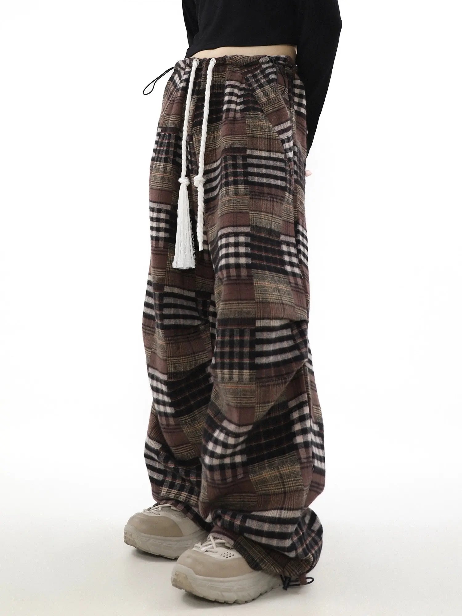 'Retro Chic' Vintage Patchwork Plaid Wide-Leg Pants